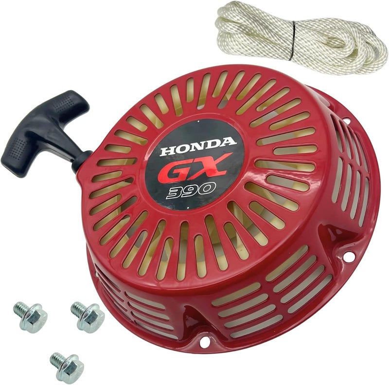 KINDZA Recoil Starter for Honda GX390 GX340 389 420 439 cc 11 13 hp Generator Replaces 28400-ZE3-W01ZA 28400-Z5T-305ZA with OEM Emblem GX390, Recoil Starter Bolts and Rope - Image 2